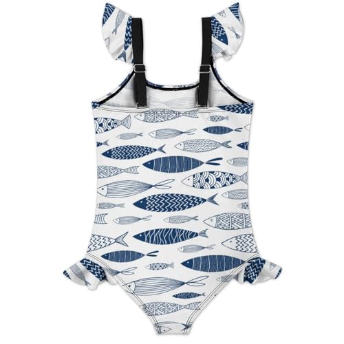Image of Girls One Piece Swimsuit Cute Alpacas Hearts Stars Ruffles Swimwear Bathing Suits 3-12 Years