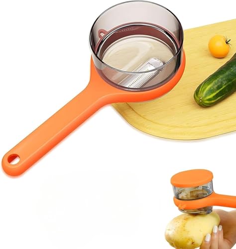 Image of Stainless Steel Julienne Vegetable Peeler Multi-Functional Fruit & Veggie Shredder Slicer and Grater for Potatoes, Carrots, Cucumbers (Peeler with Catcher)