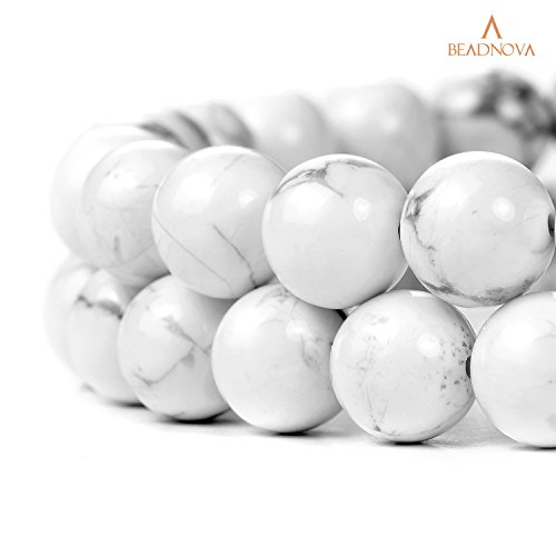 Image of Beadnova High Quality Natural Gemstone Gem Round Loose Jewelry Findings Beads For Bracelet Necklace Various Size 09) White Howlite Round Beads /10mm AD