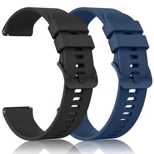 Yisica 2 Piezas Correa para 22mm 20mm Smartwatch Reloj Inteligente Hombre Mujer, Liberación Rápida de Silicona Suave Pulseras de Repuesto (Negro/Azul Marino, 22mm)
