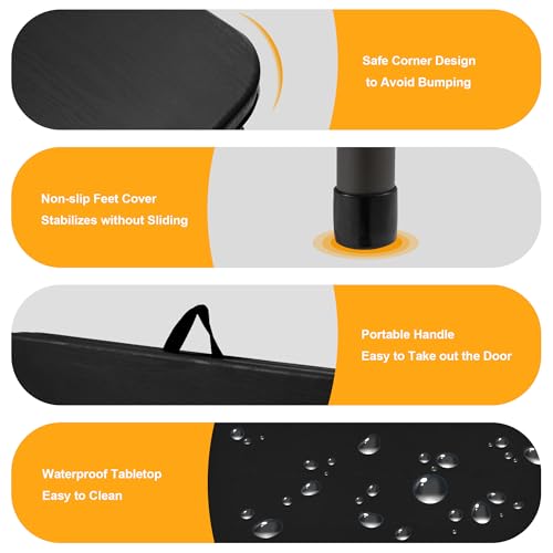 Image of Kasunpul 34 inch Folding Table, Portable Square Folding Card Table with Collapsible Legs & Carrying Handle, Plastic Tables for Camping,Picnic, Office, Party, Black