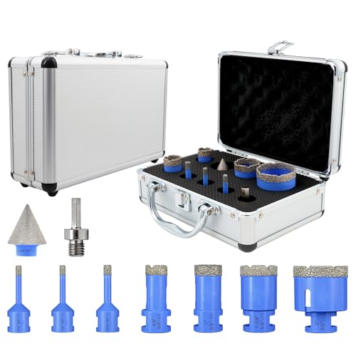 Diamond Tile Hole Saw Kit - 9Pcs 1/4'' X 2, 5/16'', 4/5'', 1'', 1-3/8'', 2'' Drill Bits Set 1-3/8''Beveling Chamfer Bit HEX Shank ...
