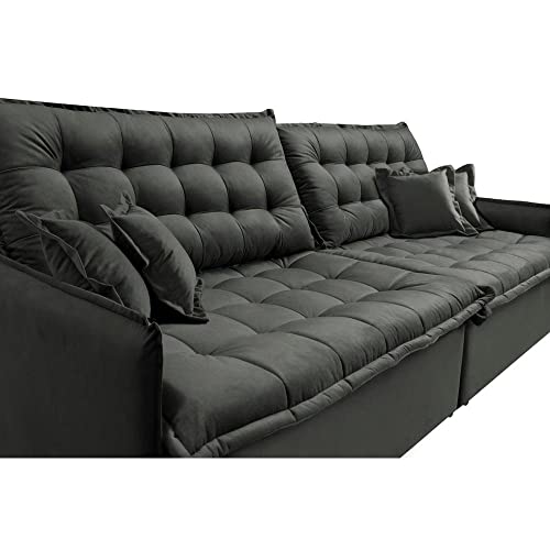 Sofá Sem Caixa Retrátil e Reclinável 1,95m Cama Inbox Versátil Suede Velusoft Cinza
