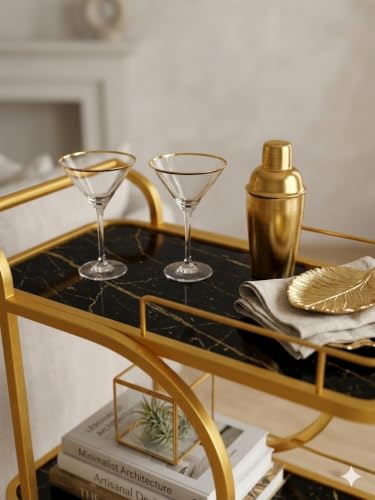 Image of Serving Trolley with Wheels for Home, Tea Food Drinks Serving Kitchen Trolley Restaurant, Hotels,Dining Room bar cart with Wheels (Gold-Black)