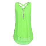 GHrcvdhw Women Loose Sleeveless Chiffon Vest Crossover Back Hem Layered Zipper V-Neck T Shirts Tank...