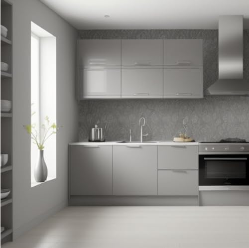 Image of HOME13 Light Grey Glossy Wallpaper Peel & Stick Wallpaper Self - Adhesive Removable Vinyl Wallpaper for Kitchen Cabinet Furniture Countertop Waterproof Wallpaper (12x84 Inch)
