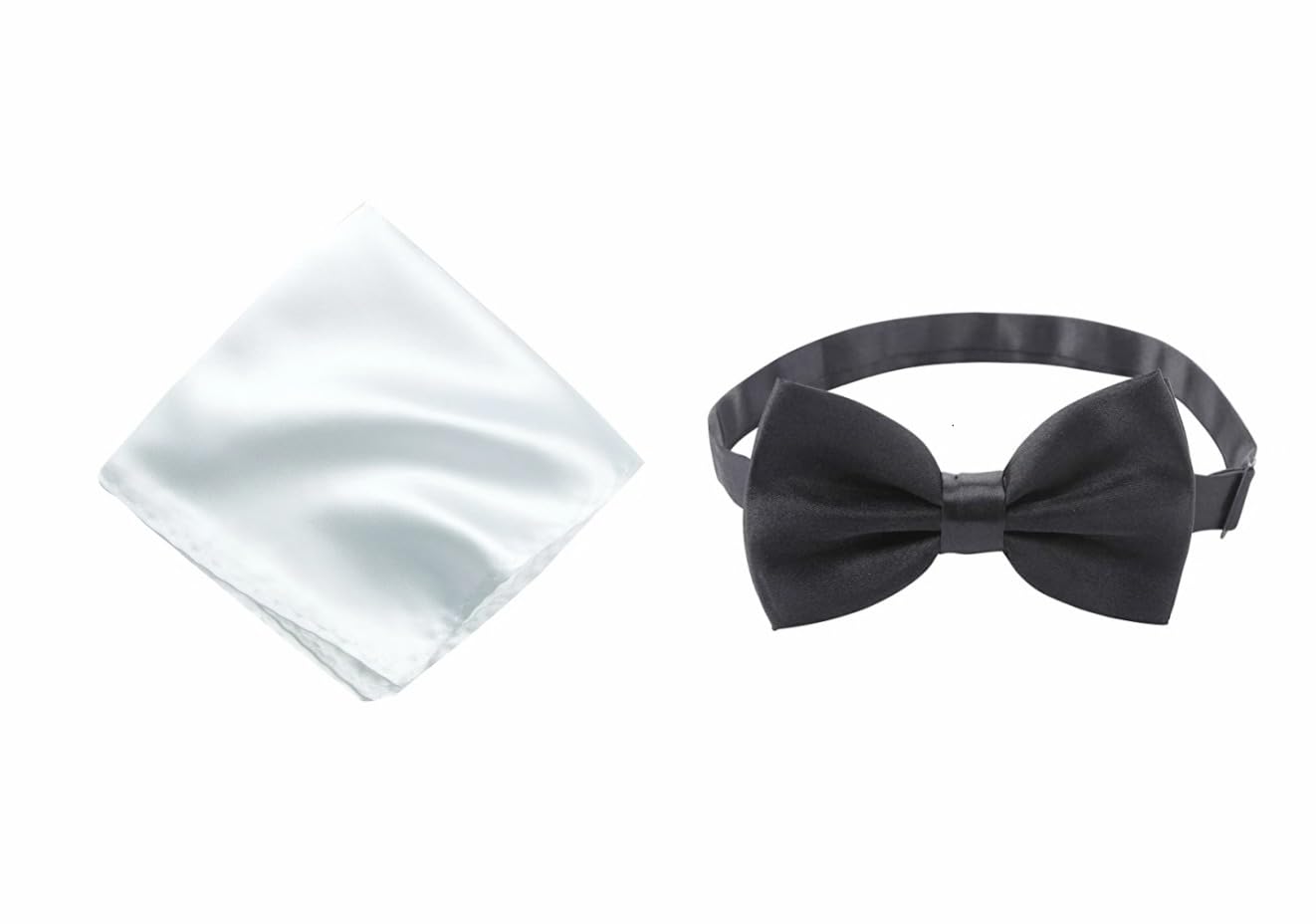 greyknot Premium Satin Black Bow Tie and White Handkerchief Combo Black Satin Bow Tie White Pocket Square Set Tuxedo Accessories For Men Wedding bow tie and pocket square combination-picture-26