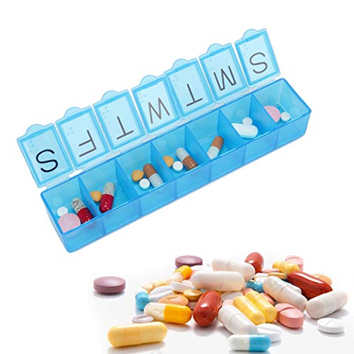 yummyfood123 Pastillero Semanal Español 7 Dias Medicina 7 En Uno, Caja Organizadora Semanal De Vitaminas, Planificador Diario Semanal, Compartimentos Grandes, Tapas De Colores, Sin BPA Cover