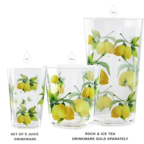 Calypso Basics Fresh Lemons, by Reston Lloyd, 8oz Acrylic Juice Drinkware, Set of 6, white, lemon, green by Reston Lloyd - Used condition - Image 3