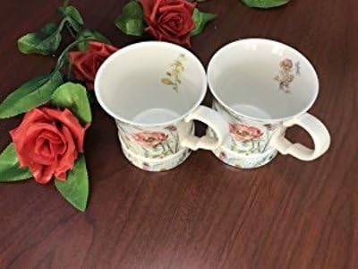 Lightahead® Elegent Bone China Unique Set Of Two Coffee Mugs 10 oz each cup set in attractive gift box elegant floral design