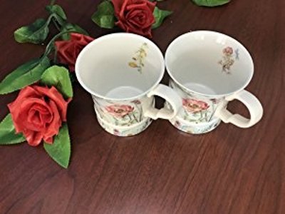 Lightahead LA-R2098T/N-D206 ® Elegent Bone China Unique Set Of Two Coffee Mugs 10 Oz Each Cup Set In Attractive Gift Box Elegant Floral Design thumb #3
