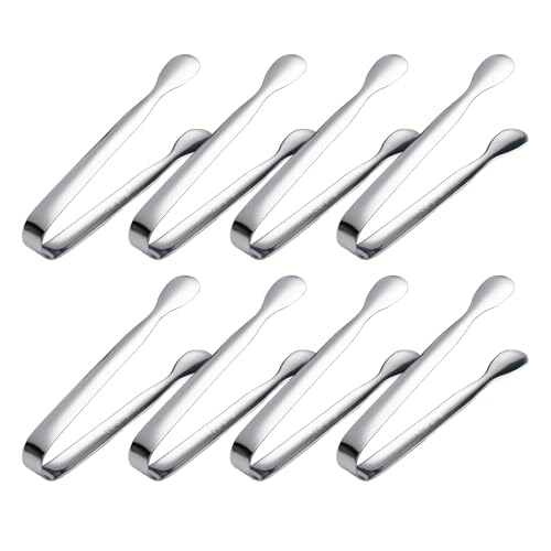Homiladi 8pcs Ice Tongs | 4.33 Inch Silver Mini Tongs | Tiny Serving Tongs | Small Kitchen Tongs for Serving Food, Buffet, Tea Party, Coffee Bar, Desserts, Picnic