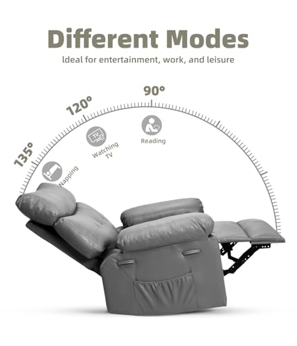 Sillón reclinable clásico piel gris miniatura 4