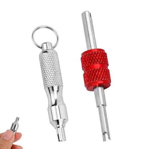 Penitue 2pcs Tyre Valve Core Removal Tool Keychains Dual & Single Head Tire Stem Core Installation Remover Portable Valve Removal Tool Repair Accessories for Car Motorcycle Bicycle