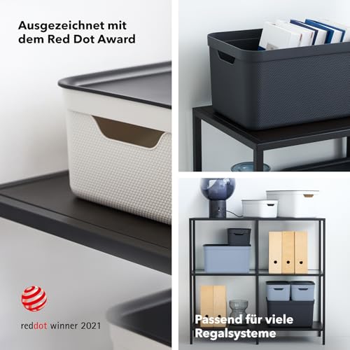 Jive Dekobox 3er- Set Aufbewahrungsbox 16l mit Deckel, Kunststoff (PP recycelt), türkis/anthrazit, 3x16l (37.5 x 27.8 x 29.8 cm)