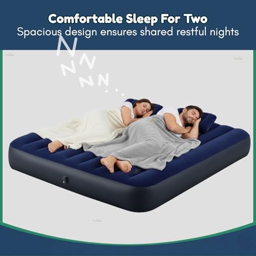 Image of Toy Imagine (80 x 60 x 10 Inch, Blue Queen Size Inflatable Air Mattress with Pump & 2 Air Pillows | Portable Foldable Air Bed for Home, Guests, Camping & Travel | Durable PVC Blow Up Mattress