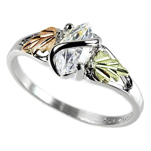 Marquise CZ with Leaf Slim-Profile Ring, Sterling Silver, 12k Green and Rose Black Hills Gold3