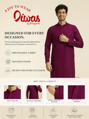 Image of DIWAS BY MANYAVAR Men's Viscose Embroidered|Sequined Kurta (1pc)