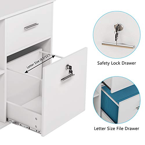 Tribesigns 2 Drawers File Cabinet With Lock, Mobile Lateral Filing Cabinet For Letter Size, Printer Stand With Rolling Wheel And Open Storage Shelves For Home Office, White #TOP4