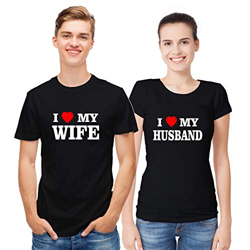 Image of Uniplanet Store Cotton Half Sleeve Couple Mix by Designs Black T-Shirt