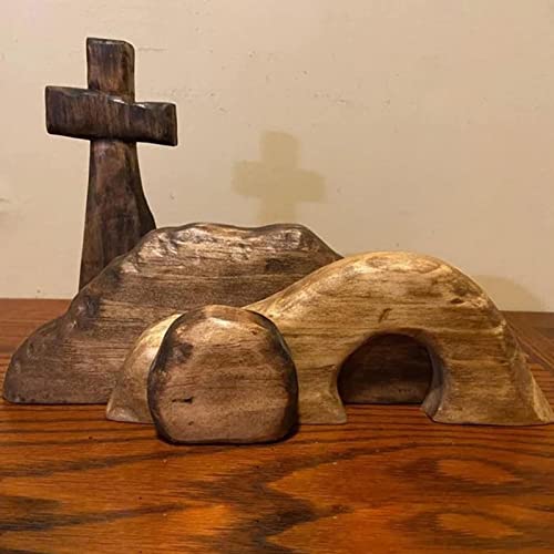 Geonoy Tomba Vuota Scena di Pasqua, Presepe di Pasqua in Legno Tomba Vuota Scena di Resurrezione Decorazione di Pasqua Cristiana, Statua della Tomba Vuota per Decorazioni per la Tavola delle Vacanze
