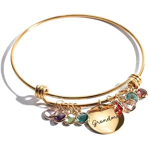 Custom Grandma Birthstone Bangle Bracelet, Personalized Children’s Birthstone Gift for Mom, Handmade Jewelry for Her, Birthday Gift for Women, Meaningful Present for Grandma – ABR-LC-MBS Cover