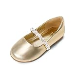 DREAM PAIRS Toddler Girls Mary Jane Ballerina Dress Flats Pearl Strap Slip on Shoes,Size 5 Toddler,Gold-T,SERENA-100-INF