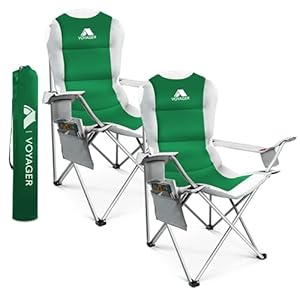 Voyager Campingstuhl-Set, 120 kg Kapazität, 3,  kg pro Stuhl, wasserdichte Klappstühle mit Getränkehalter und Seitentaschen, tragbarer Stuhl für Garten, Angeln, Picknick, Camping und Reisen, 2 Stück