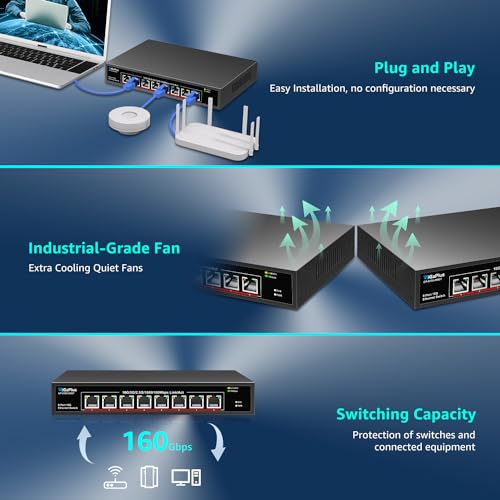 Image of 8 Port 10Gb Ethernet Switch Unmanaged, 8X 10Gbe Base-T Ports, GiGaPlus 10G Network Switch for 10Gbps NAS, PC, WiFi7 Router, 10Gbps Adapter /NIC. Desktop / 19-inch Rack Mount, Plug and Play