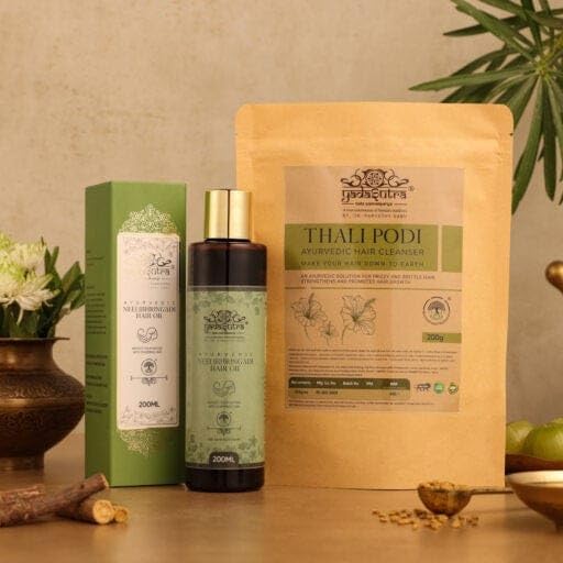 Anti Dandruff Ayurveda Combo with Neelibhringadi Hair Oil & Thali Podi Hair Cleanser, Ayurvedic Hair Care Kit for Hair Fall, Dandruff & Scalp Nourishment, 200ml + 200g-image-26