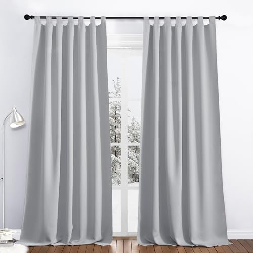PONY DANCE Grey Blackout Curtains, Thermal Insulated Bedroom Curtain Panel with Tabs Block Light Ready to Hang, Silver Grey