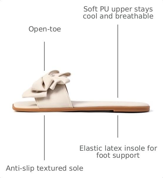 Image of Women's Bow Flat Sandals Open Saquare Toe Comfortable Slide for Wedding Beach Vacation