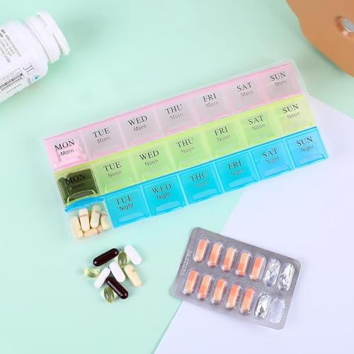 Image of Large Weekly Pill Organizer 3X A Day, Moisture-Proof 7 Day Pill Box | Travel pill cases portable for pills, vitamins, fish oil, and supplements. Medicine organizer for daily use.