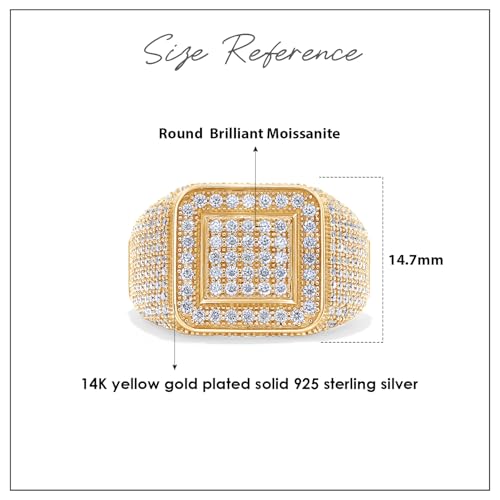 1.70 Carat Round Cut Lab Created Moissanite Square Frame Anniversary Wedding Ring For Men's In 14K Gold Plated Sterling Silver Jewelry Gift For Men (VVS1 Clarity, 1.70 Cttw)3