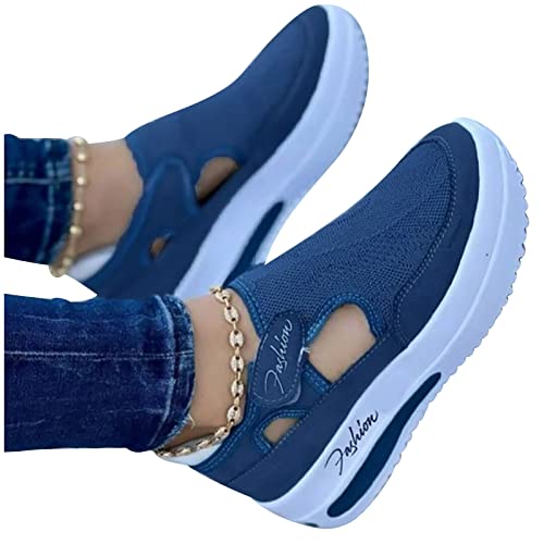 KINGAOGGO Schuhe Damen FrüHling 2022 Senioren Schuhe Mit Klettverschluss ,Turnschuhe Atmungsaktive Sportschuhe Segeltuchschuhe Sneaker & Sportschuhe FüR Damen,OrthopäDische Schuhe Damen, Blau, 38 EU Cover