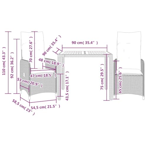 Salon de Jardin Poly Rotin compact contre le manque d'espace avec table et 2 chaises - 8