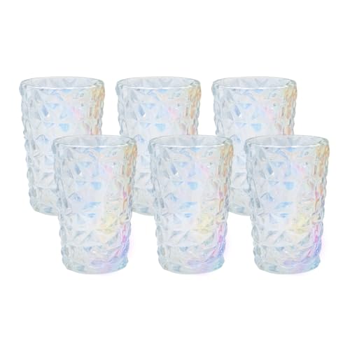 Reviews de Vaso blanco disponible en línea. 44 Juego de 6 Vasos de Vidrio Irregular Alto Uso Rudo Color Blanco AB (Iridiscente) | Apto para Lavavajillas Ultraresistentes | 350 ml o 12.5 oz