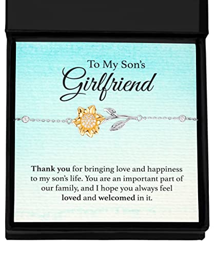 To My Son’s Girlfriend Gift, Sterling Silver and CZ Jeweled Sunflower Bracelet Gift for Son’s Girlfriend3