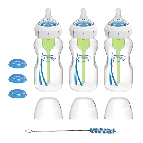 Dr. Brown's Medical Specialty Feeding System Wide-Neck Baby Bottles, Oral Feeding Solution for Preemies & Infants with Cleft Lip & Feeding Challenges, 9 oz/270 mL, 0m+ – 3-Pack