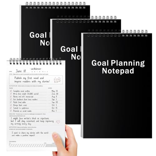 Resurhang 3 Pcs Goal Planning Notepad Goal Setting Journal Productivity Notepad Planner for Daily Work School Project Action Plan Task Management Personal Development Track