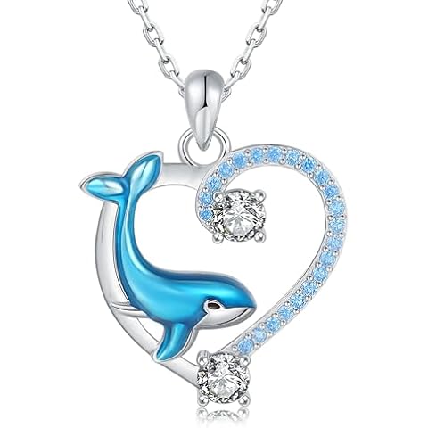 JZWUYAN Silver Whale Heart Necklaces for Women - Sparkling Whale Heart Pendant Necklace for Her, Blue Ocean Charm Jewelry Mother's Day Gifts for Mom Cover