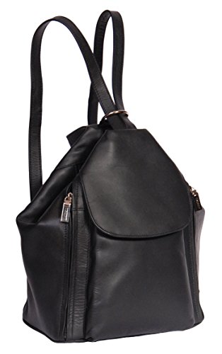 Womens Genuine Leather Backpack 'ROME' Black Rucksack Organiser Bag 23x30x15cm, Black, 23x30x15cm