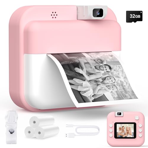 Teoryieer Cámara de Fotos Instantánea, Pantalla HD de 2.0 Pulgadas y 48 MP, 1080P cámara de Fotos Infantil, Tarjeta de 32 GB y 3 Rollos de Papel de Impresión, Ideal para Niños de 3 a 12 Años (Rosa)