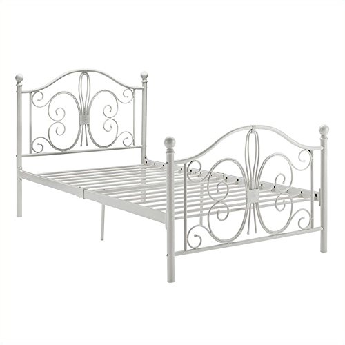 Dhp Bombay Metal Platform Bed With Parisian Style Headboard And Footboard, Adjustable Base Height For Underbed Storage, No Box Spring Needed, Twin, White #TOP3