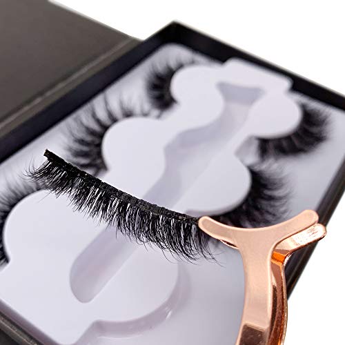 3 Styles Fluffy Mink Eyelashes 100% Siberian 3D Mink Fake Lashes Cruelty-Free False Lashes Pack with EyeLash Tweezers
