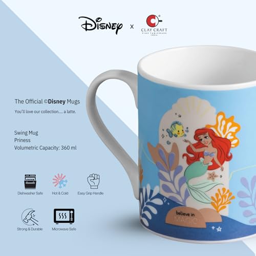 Image of Clay Craft - Official Disney Mugs : The Little Mermaid Ariel Print, Fine Ceramic Coffee Mug, 360 Ml |Cartoon Character Gift Mug for Kids & Adults | Microwave & Dishwasher Safe