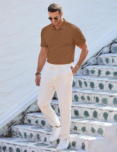 Image of JMIERR Mens Casual Polo Shirt Summer Short Sleeve Vacation Button Beach Knit Stretchy Golf Shirts