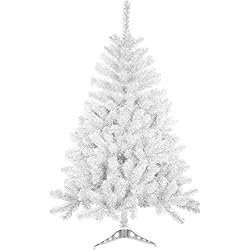 Solagua Árbol de Navidad Artificial Abeto de Hoja Espumillón 120-210cm Arboles C/Soporte Plástico (Blanco Brillo, 120cm 184Tips)