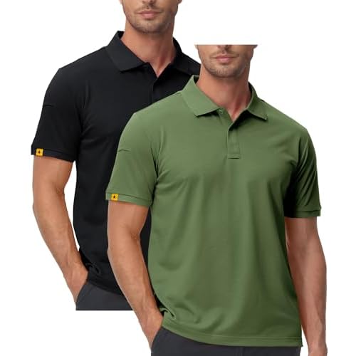 ZITY Mens 2 Pack Polo Shirts Short Sleeve Performance Sports Golf Shirt for Men Tactical Shirt XX-Large Black Green