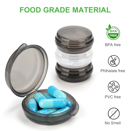 Image of Small Pill Case,8 Pack Round Pill Storage Boxes,Portable Tiny Pill Organizer Container for Pocket Purse,Compact Medicine Caddy Dispenser for Caping, Trip, Travel - Black + White